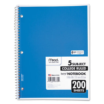 Mead® Spiral Notebook, 5 Subject, Medium-college Rule, Randomly Assorted Covers, 11 X 8, 200 Sheets freeshipping - TVN Wholesale